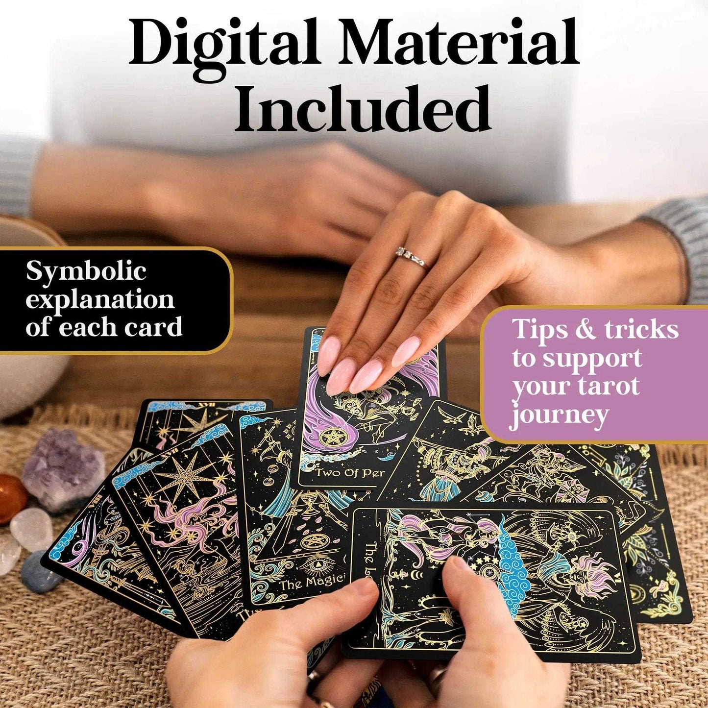 Tridevia Golden Foil 78-Card Tarot Deck with Enlightening Affirmations in a Luxury Collector’s Box