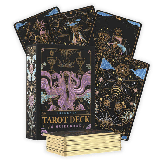 Tridevia Golden Foil 78-Card Tarot Deck with Enlightening Affirmations in a Luxury Collector’s Box