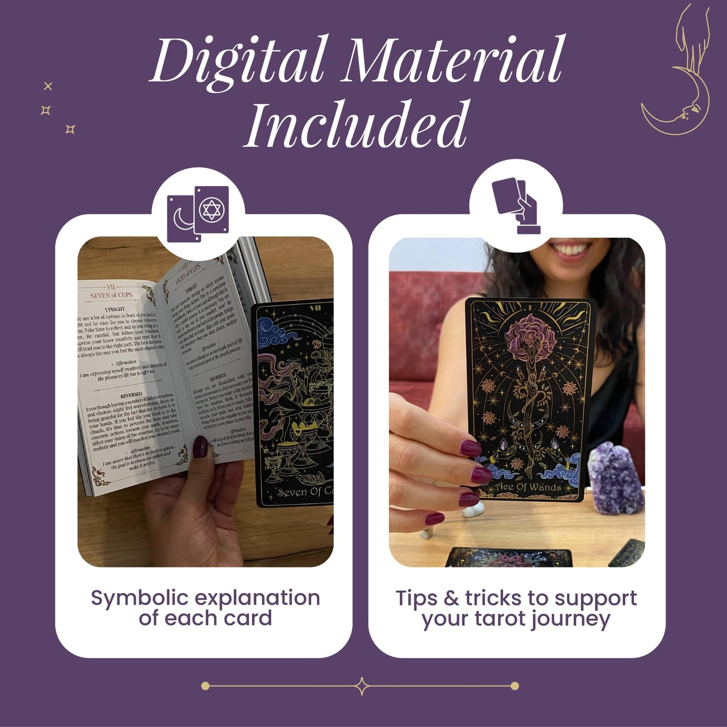 Tridevia Golden Foil 78-Card Tarot Deck with Enlightening Affirmations in a Luxury Collector’s Box
