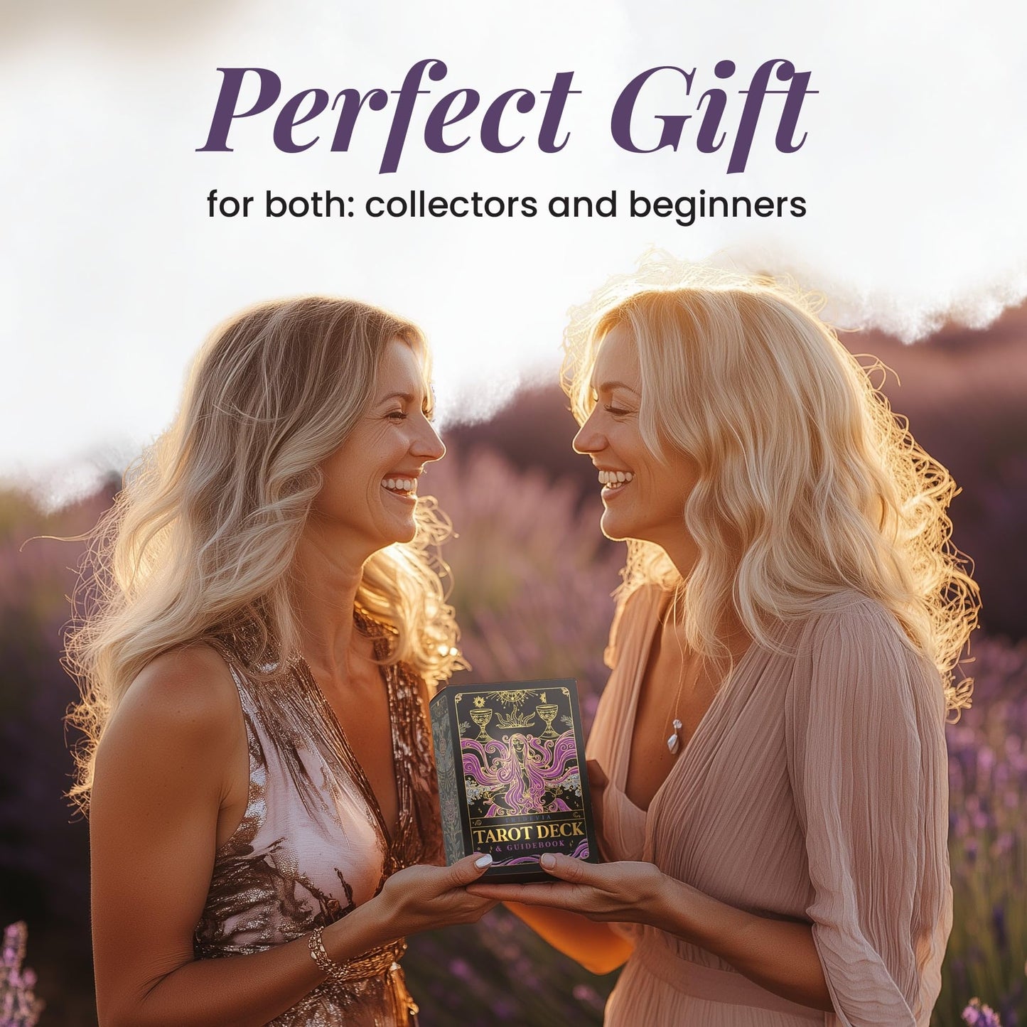 Tridevia Golden Foil 78-Card Tarot Deck with Enlightening Affirmations in a Luxury Collector’s Box